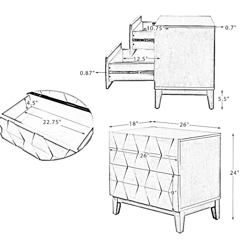 Table de chevet à deux tiroirs