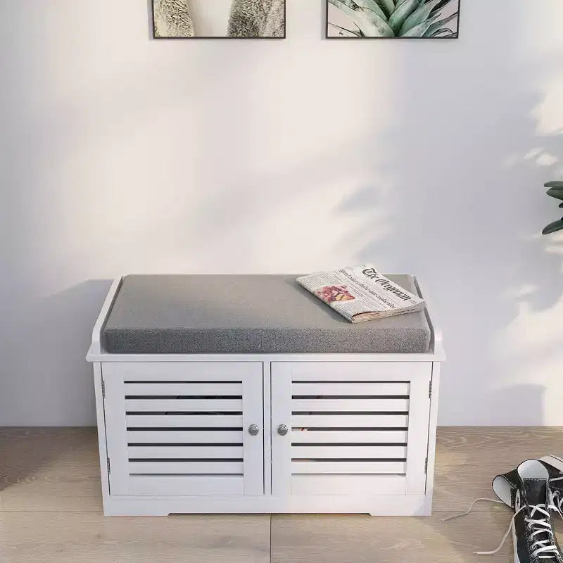 Banc de chambre blanc de 73 cm avec 2 portes de grange