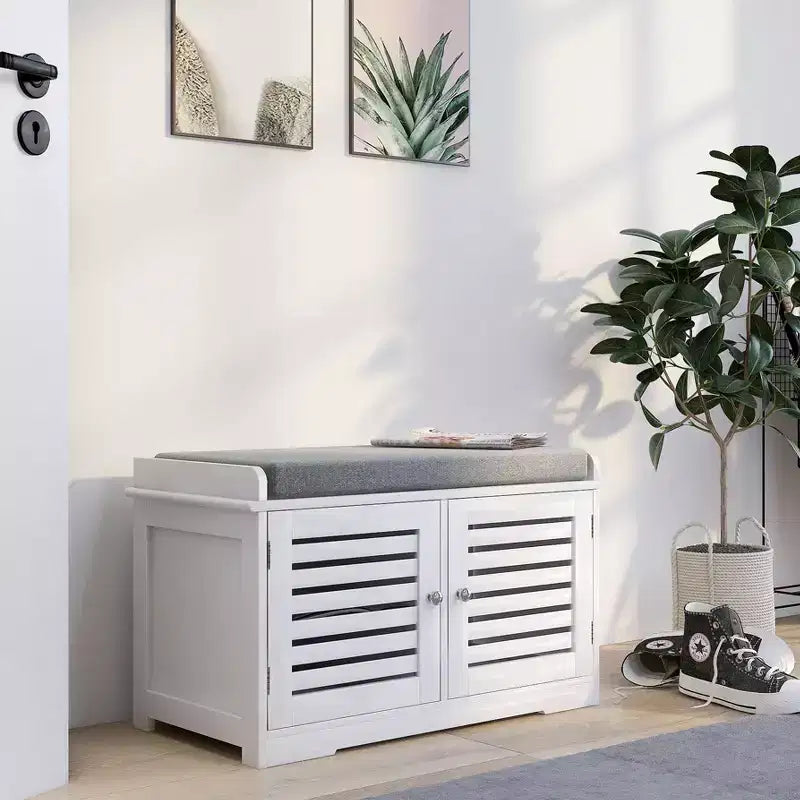 Banc de chambre blanc de 73 cm avec 2 portes de grange