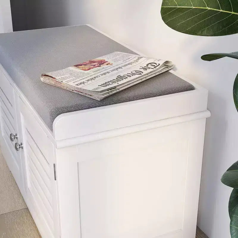 Banc de chambre blanc de 73 cm avec 2 portes de grange