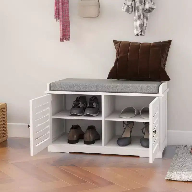 Banc de chambre blanc de 73 cm avec 2 portes de grange