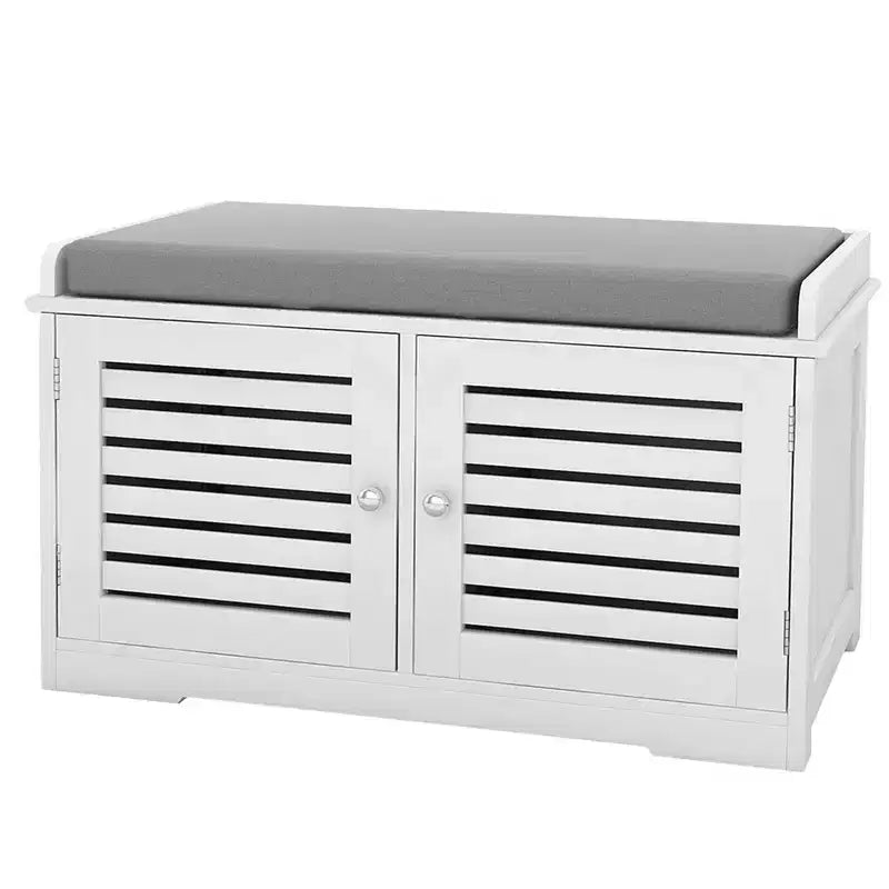 Banc de chambre blanc de 73 cm avec 2 portes de grange