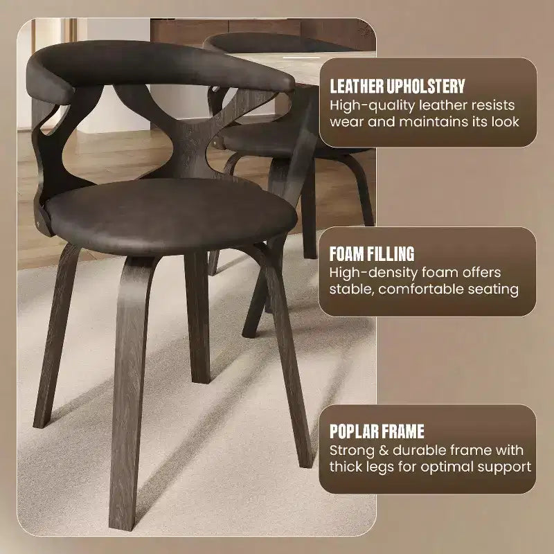Chaise de salle à manger en cuir rembourrée avec cadre en bois massif, chaise d'appoint moderne pour la cuisine et la salle à manger