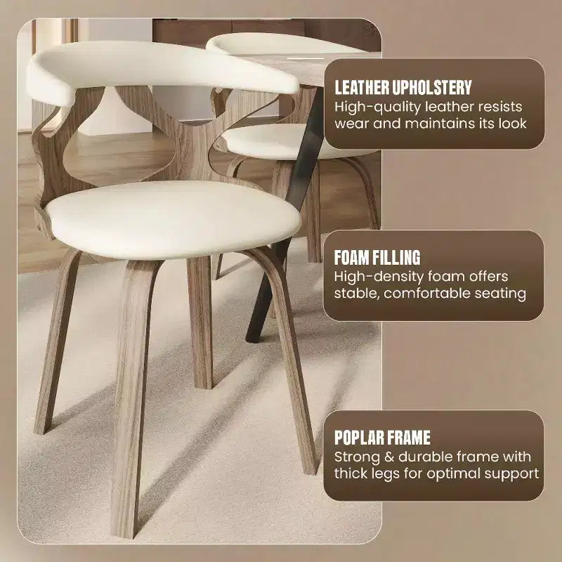 Chaise de salle à manger en cuir rembourrée avec cadre en bois massif, chaise d'appoint moderne pour la cuisine et la salle à manger