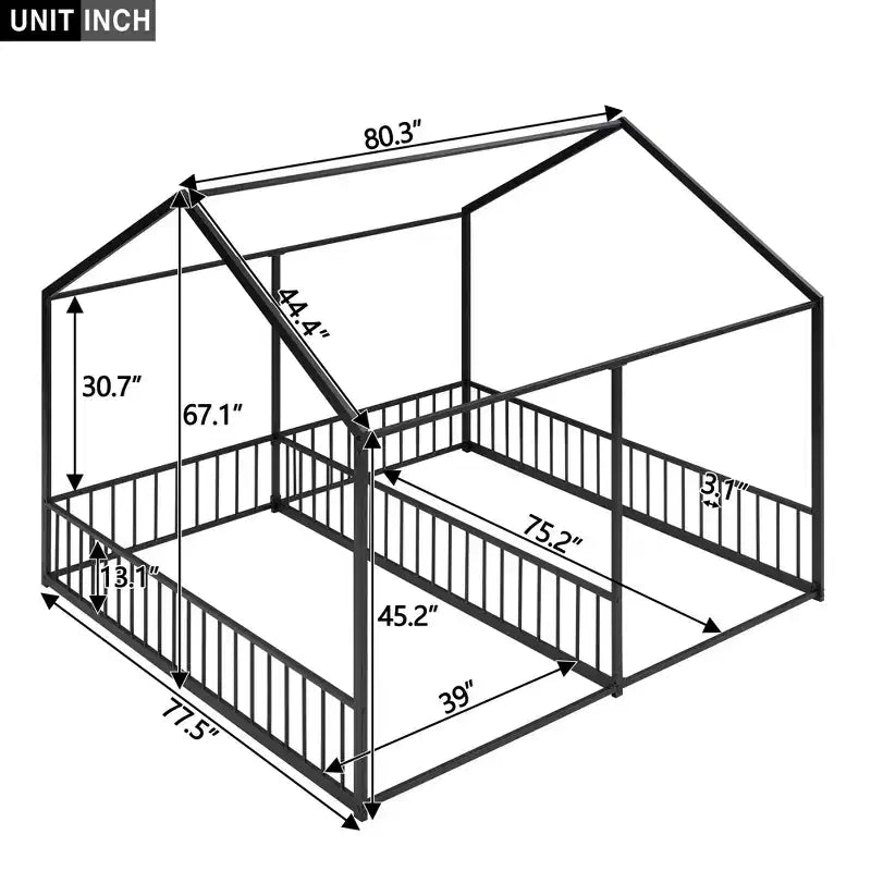 Lits plateformes superposés en métal taille simple en forme de maison avec deux lits partagés