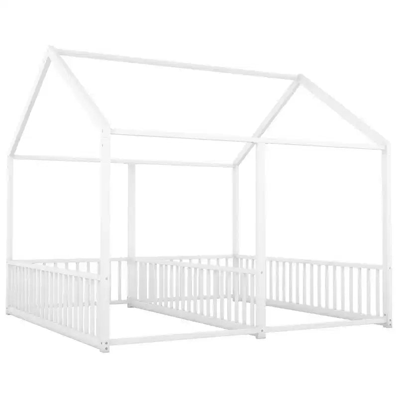 Lits plateformes superposés en métal taille simple en forme de maison avec deux lits partagés