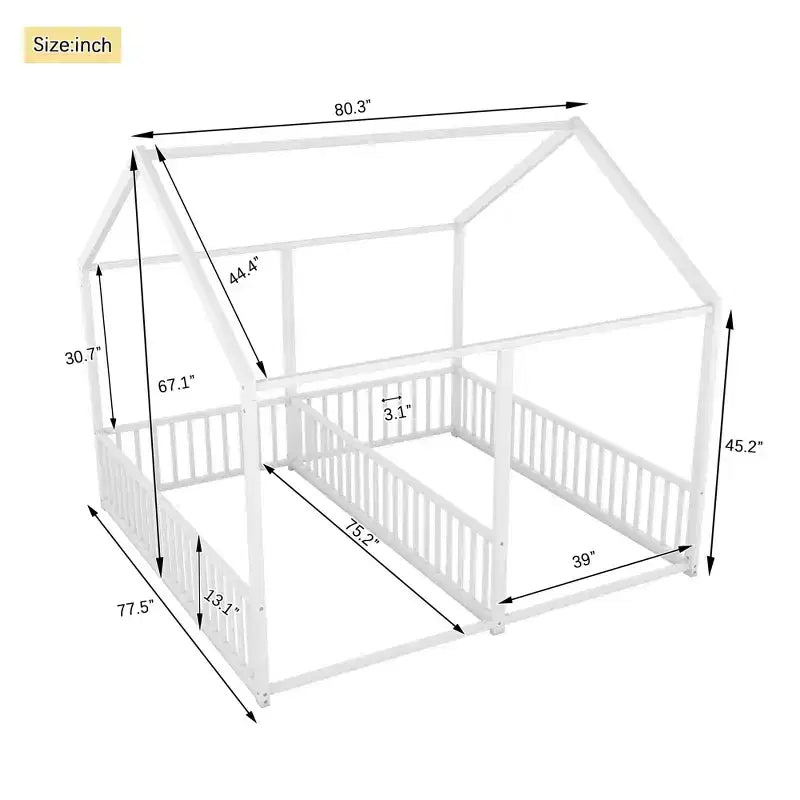 Lits plateformes superposés en métal taille simple en forme de maison avec deux lits partagés