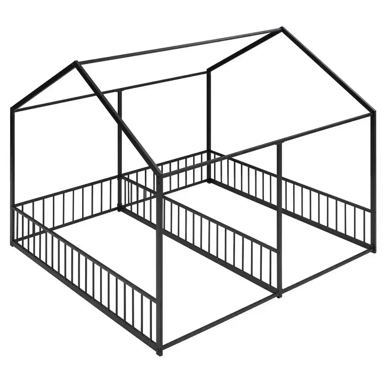 Lits plateformes superposés en métal taille simple en forme de maison avec deux lits partagés