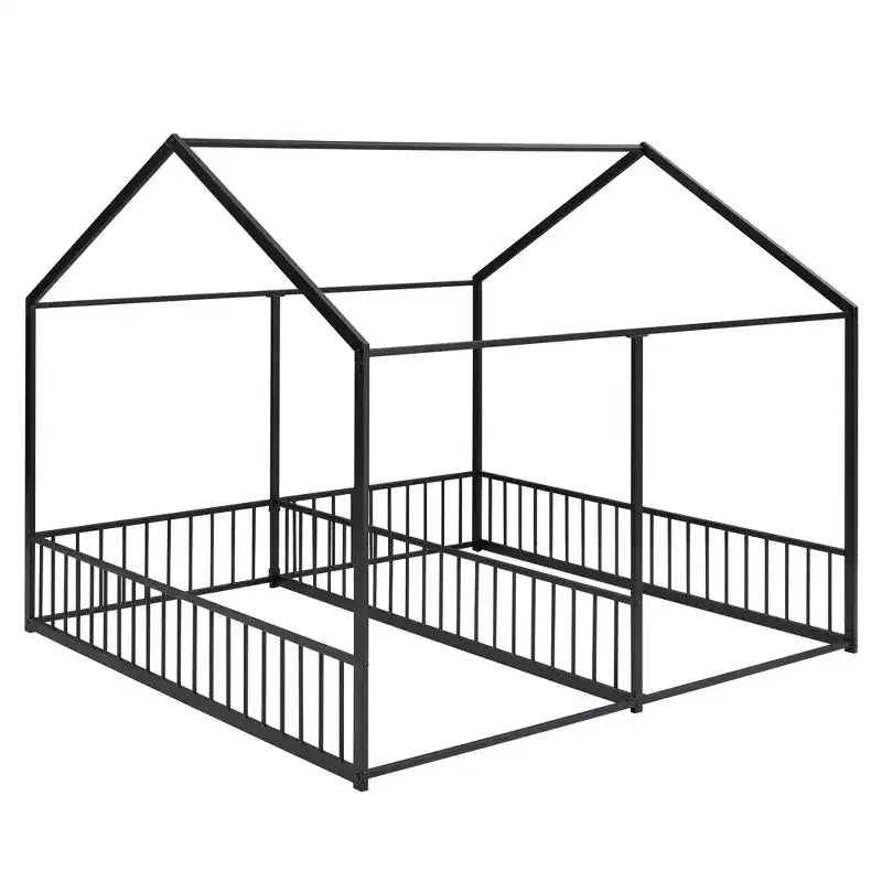 Lits plateformes superposés en métal taille simple en forme de maison avec deux lits partagés