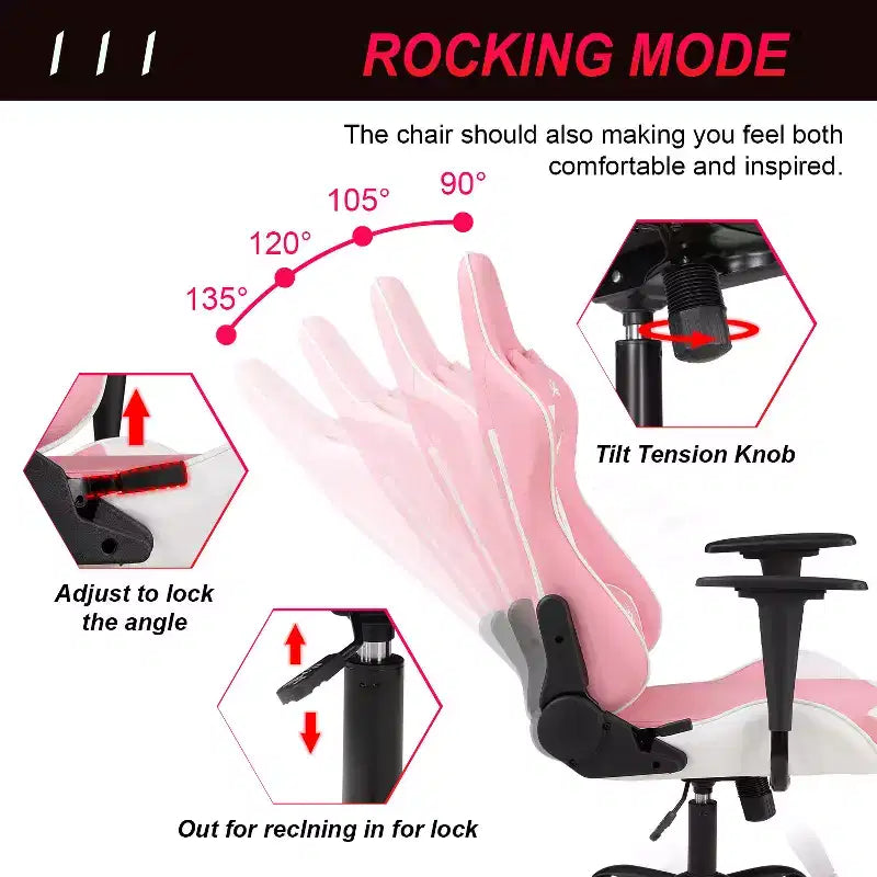 Chaise de bureau gamer avec support lombaire, appui-tête, accoudoirs et roulettes, chaise d'ordinateur pivotante pour joueur sur PC