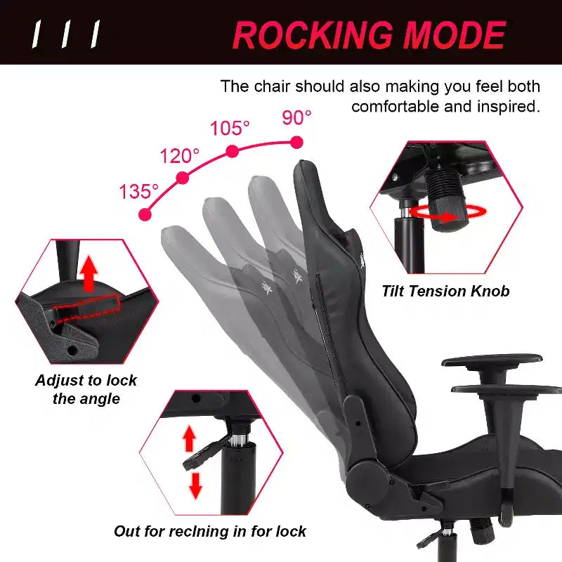 Chaise de bureau gamer avec support lombaire, appui-tête, accoudoirs et roulettes, chaise d'ordinateur pivotante pour joueur sur PC