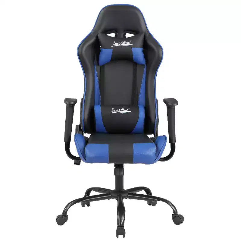 Chaise de bureau gamer avec support lombaire, appui-tête, accoudoirs et roulettes, chaise d'ordinateur pivotante pour joueur sur PC