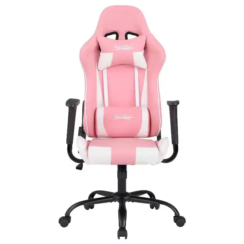 Chaise de bureau gamer avec support lombaire, appui-tête, accoudoirs et roulettes, chaise d'ordinateur pivotante pour joueur sur PC