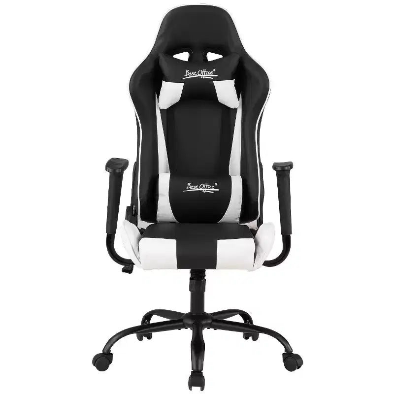 Chaise de bureau gamer avec support lombaire, appui-tête, accoudoirs et roulettes, chaise d'ordinateur pivotante pour joueur sur PC
