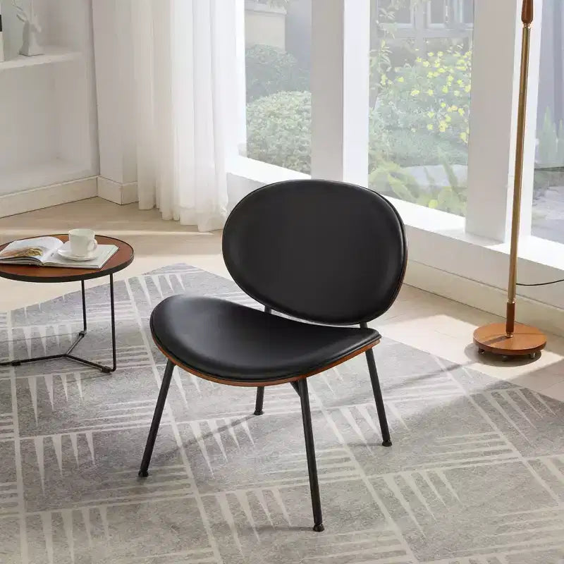 Fauteuil Shell Mid-Century Modern, fauteuil d'appoint moelleux avec finition noyer et pieds en métal
