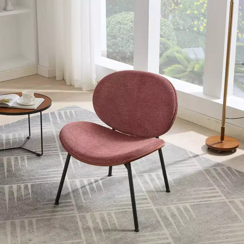 Mid-Century Modern Shell Chair Single Accent Chair, Soft Lounge Chair in Walnut Finish and Metal Legs - ModernLuxe