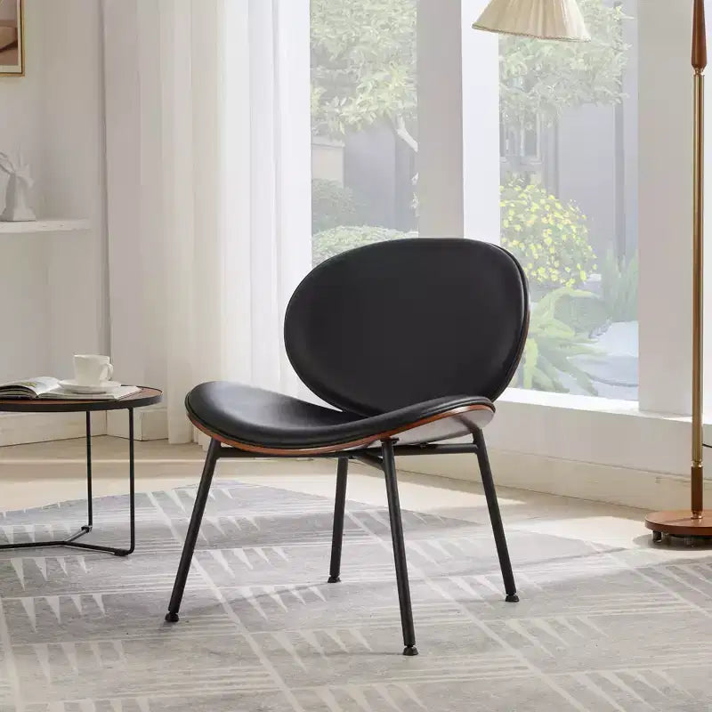 Fauteuil Shell Mid-Century Modern, fauteuil d'appoint moelleux avec finition noyer et pieds en métal