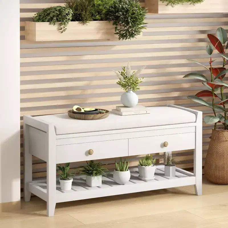Banc d'entrée 2-en-1 de 99 cm avec coussin et armoire à chaussures de rangement