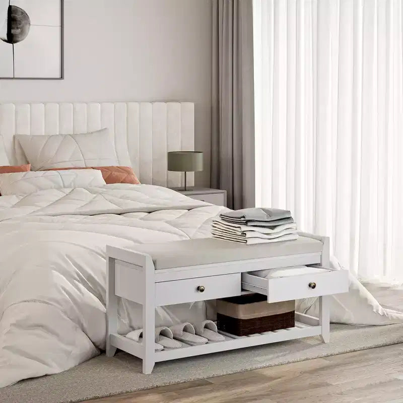 Banc d'entrée 2-en-1 de 99 cm avec coussin et armoire à chaussures de rangement