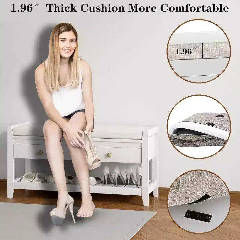 Banc d'entrée 2-en-1 de 99 cm avec coussin et armoire à chaussures de rangement