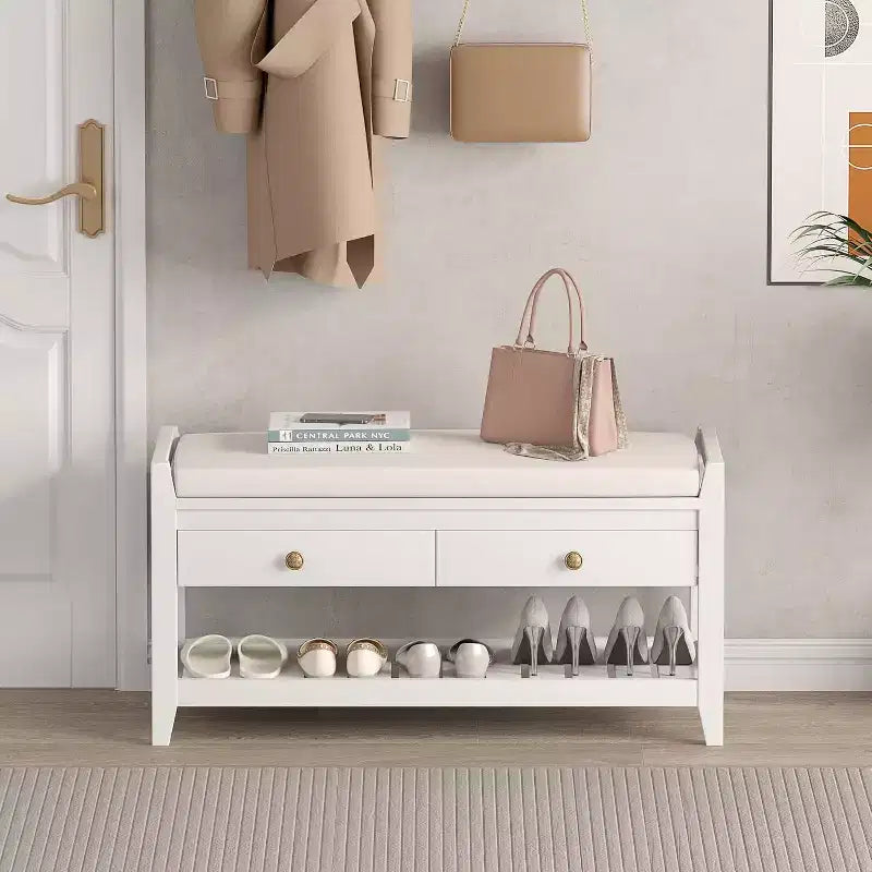 Banc d'entrée 2-en-1 de 99 cm avec coussin et armoire à chaussures de rangement