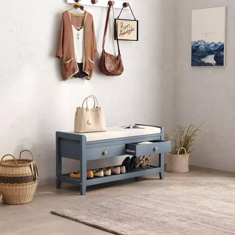 Banc d'entrée 2-en-1 de 99 cm avec coussin et armoire à chaussures de rangement