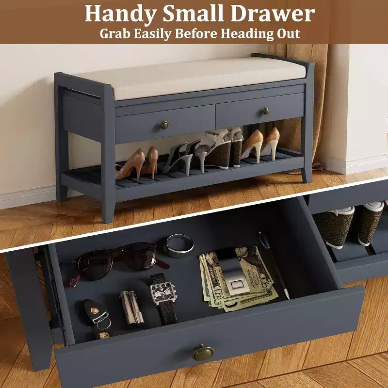 Banc d'entrée 2-en-1 de 99 cm avec coussin et armoire à chaussures de rangement