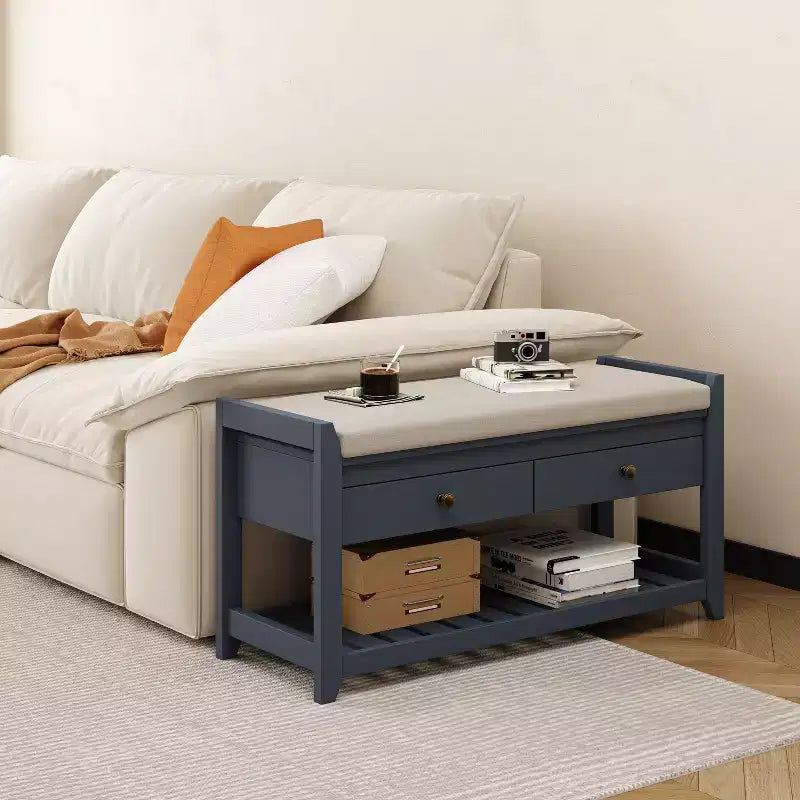 Banc d'entrée 2-en-1 de 99 cm avec coussin et armoire à chaussures de rangement