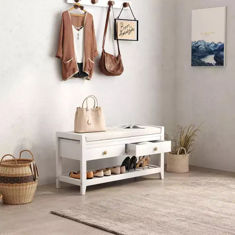 Banc d'entrée 2-en-1 de 99 cm avec coussin et armoire à chaussures de rangement