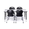 Bintiva Activity Table & Chair Set  24x48 Black Sprayed Edge Table with Adjustable Legs and 4 Black 12 ZUUL Classroom Chairs