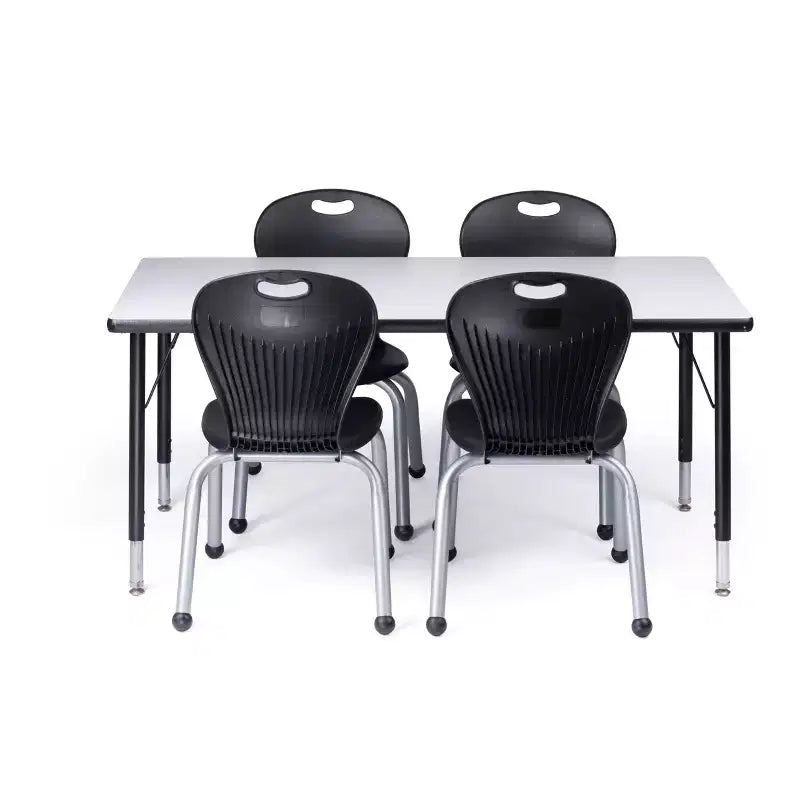 Bintiva Activity Table & Chair Set  24x48 Black Sprayed Edge Table with Adjustable Legs and 4 Black 12 ZUUL Classroom Chairs