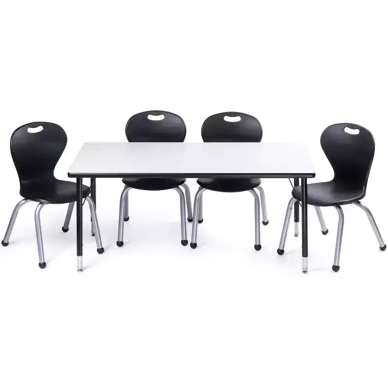 Bintiva Activity Table & Chair Set  24x48 Black Sprayed Edge Table with Adjustable Legs and 4 Black 12 ZUUL Classroom Chairs