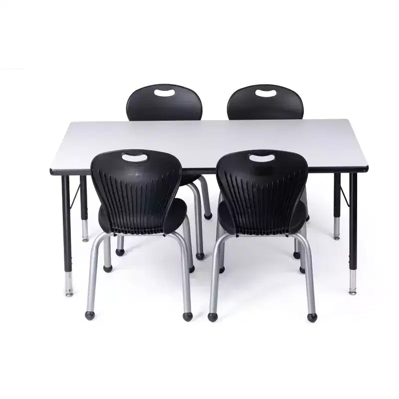 Bintiva Activity Table & Chair Set  24x48 Black Sprayed Edge Table with Adjustable Legs and 4 Black 12 ZUUL Classroom Chairs