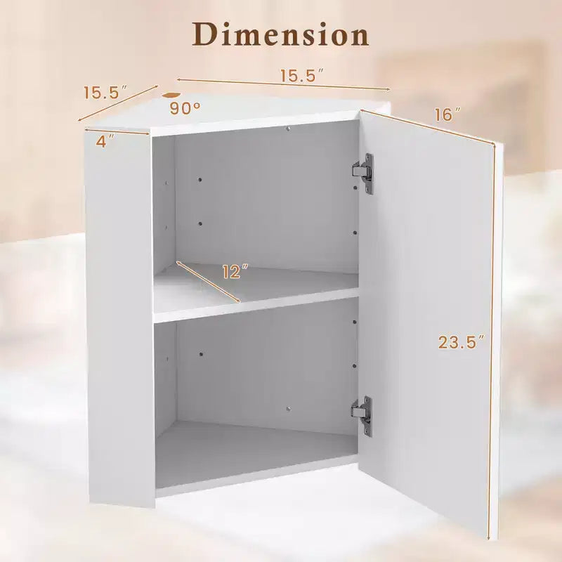 23,5 Organiseur de Rangement Mural d'Angle pour Médicaments avec Miroir Blanc/Marron