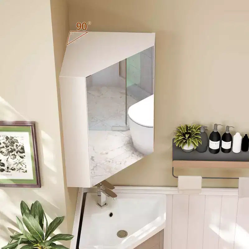 23,5 Organiseur de Rangement Mural d'Angle pour Médicaments avec Miroir Blanc/Marron