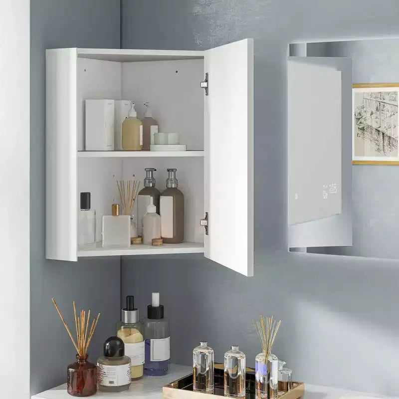 23,5 Organiseur de Rangement Mural d'Angle pour Médicaments avec Miroir Blanc/Marron