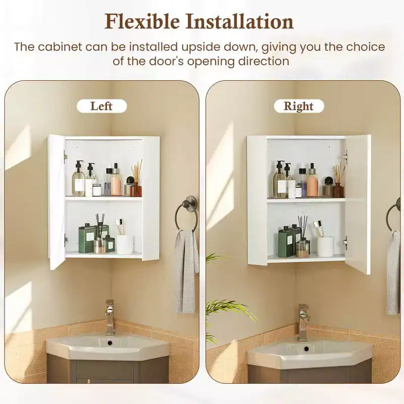 23,5 Organiseur de Rangement Mural d'Angle pour Médicaments avec Miroir Blanc/Marron