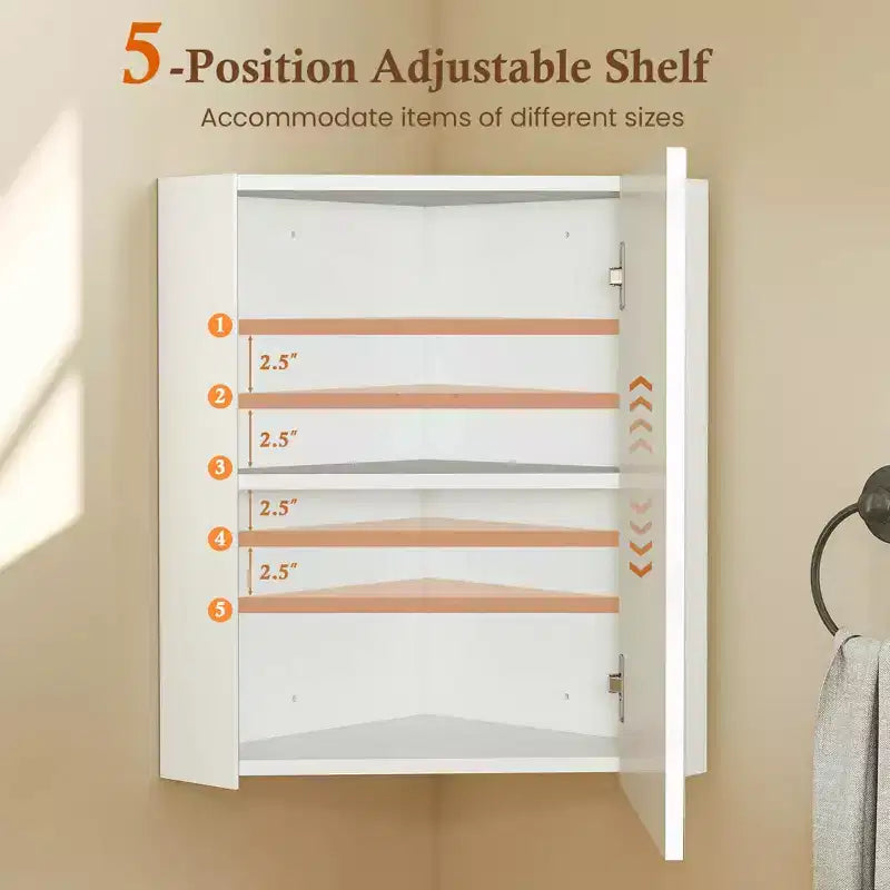 23,5 Organiseur de Rangement Mural d'Angle pour Médicaments avec Miroir Blanc/Marron