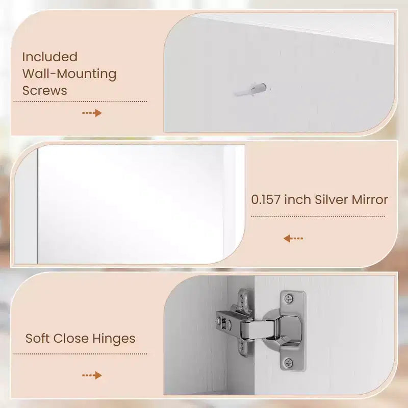 23,5 Organiseur de Rangement Mural d'Angle pour Médicaments avec Miroir Blanc/Marron