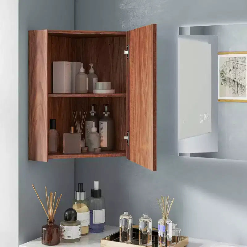 23,5 Organiseur de Rangement Mural d'Angle pour Médicaments avec Miroir Blanc/Marron