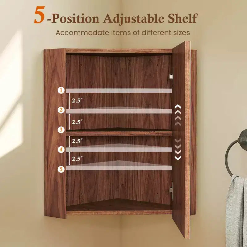 23,5 Organiseur de Rangement Mural d'Angle pour Médicaments avec Miroir Blanc/Marron