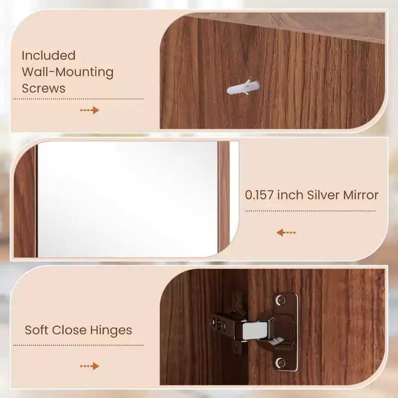 23,5 Organiseur de Rangement Mural d'Angle pour Médicaments avec Miroir Blanc/Marron