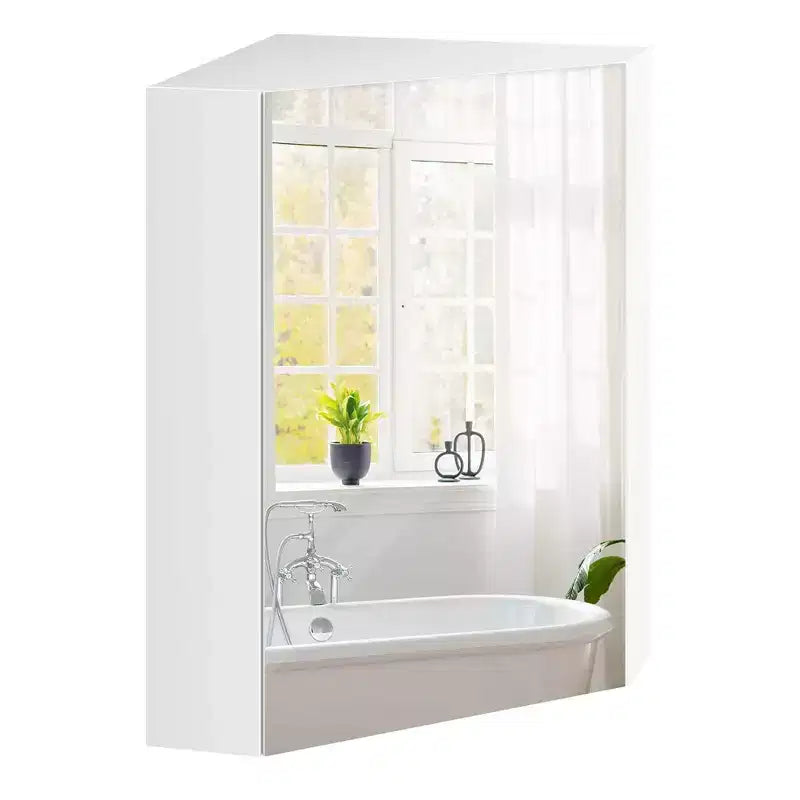 23,5 Organiseur de Rangement Mural d'Angle pour Médicaments avec Miroir Blanc/Marron