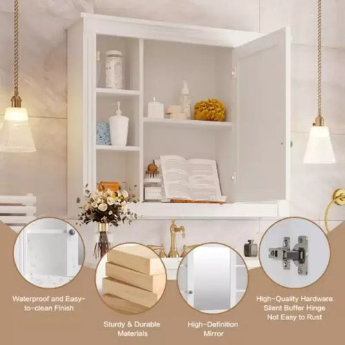 Armoire de toilette murale 35'' x 28'', armoire à pharmacie, armoire murale de salle de bain moderne avec miroir, armoire de toilette avec 6 étagères ouvertes
