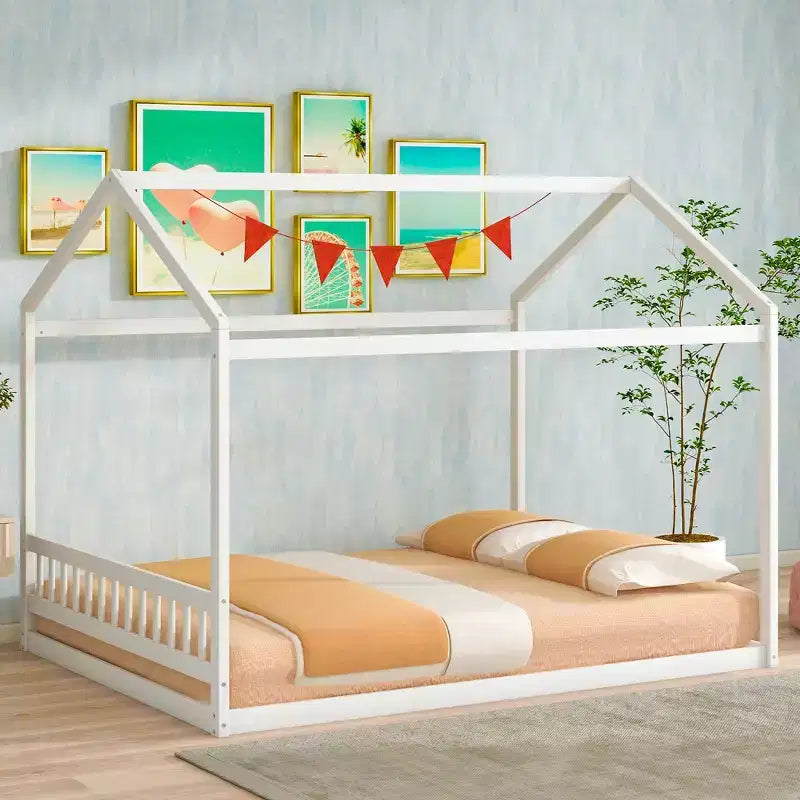 Lit cabane queen size en bois, lit de style minimaliste