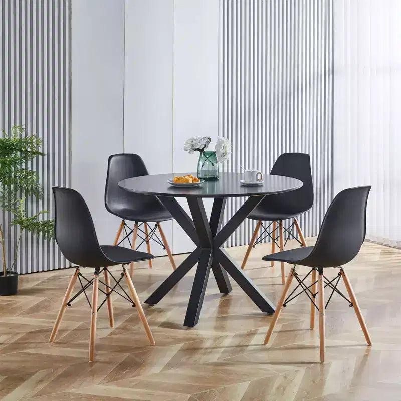 Table basse à piédestal du milieu du siècle, noire, pieds croisés, 42.1