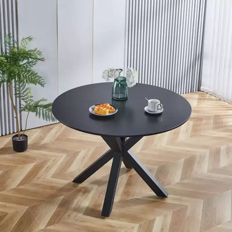 Table basse à piédestal du milieu du siècle, noire, pieds croisés, 42.1