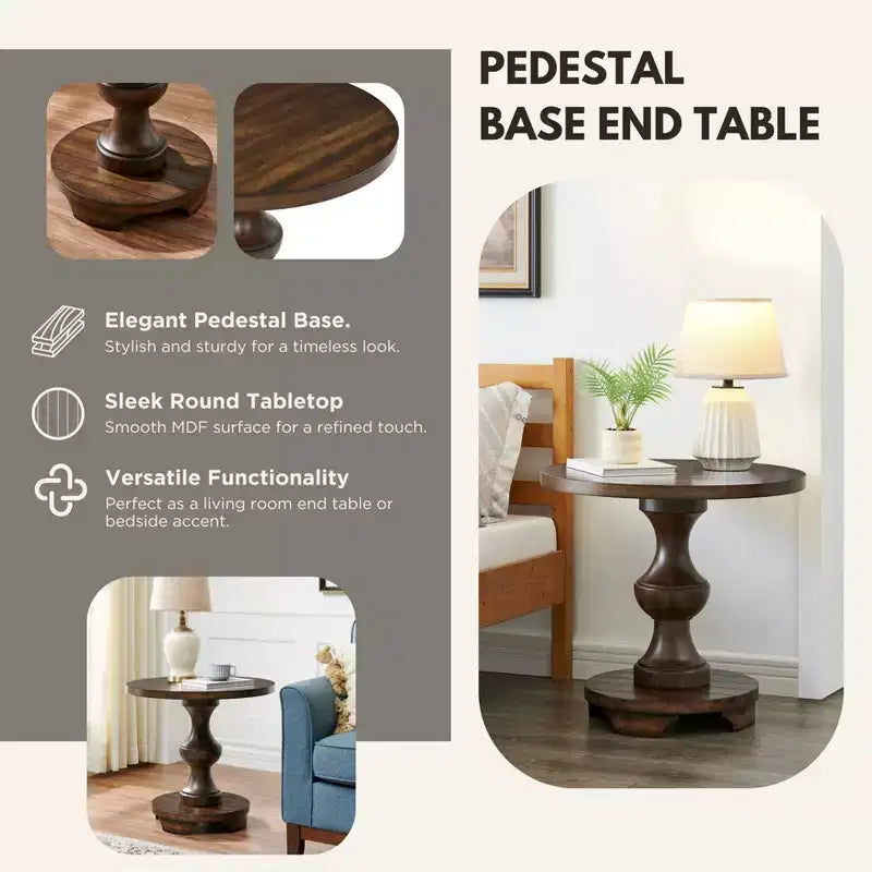 Table d'appoint ronde à piedestal de style traditionnel