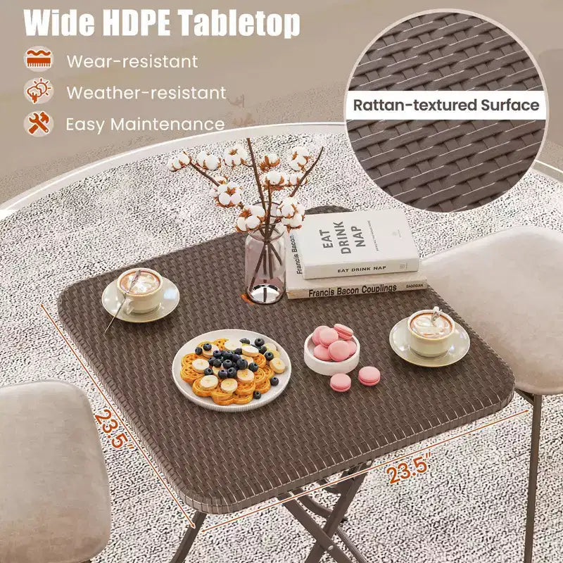 Table pliante carrée 23,5 po en plastique, pour l'intérieur et l'extérieur