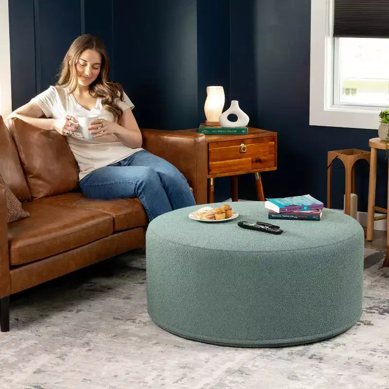 Jaxx Candler Round Couch Ottoman - Oversized Giant Coffee Table & Foot Rest